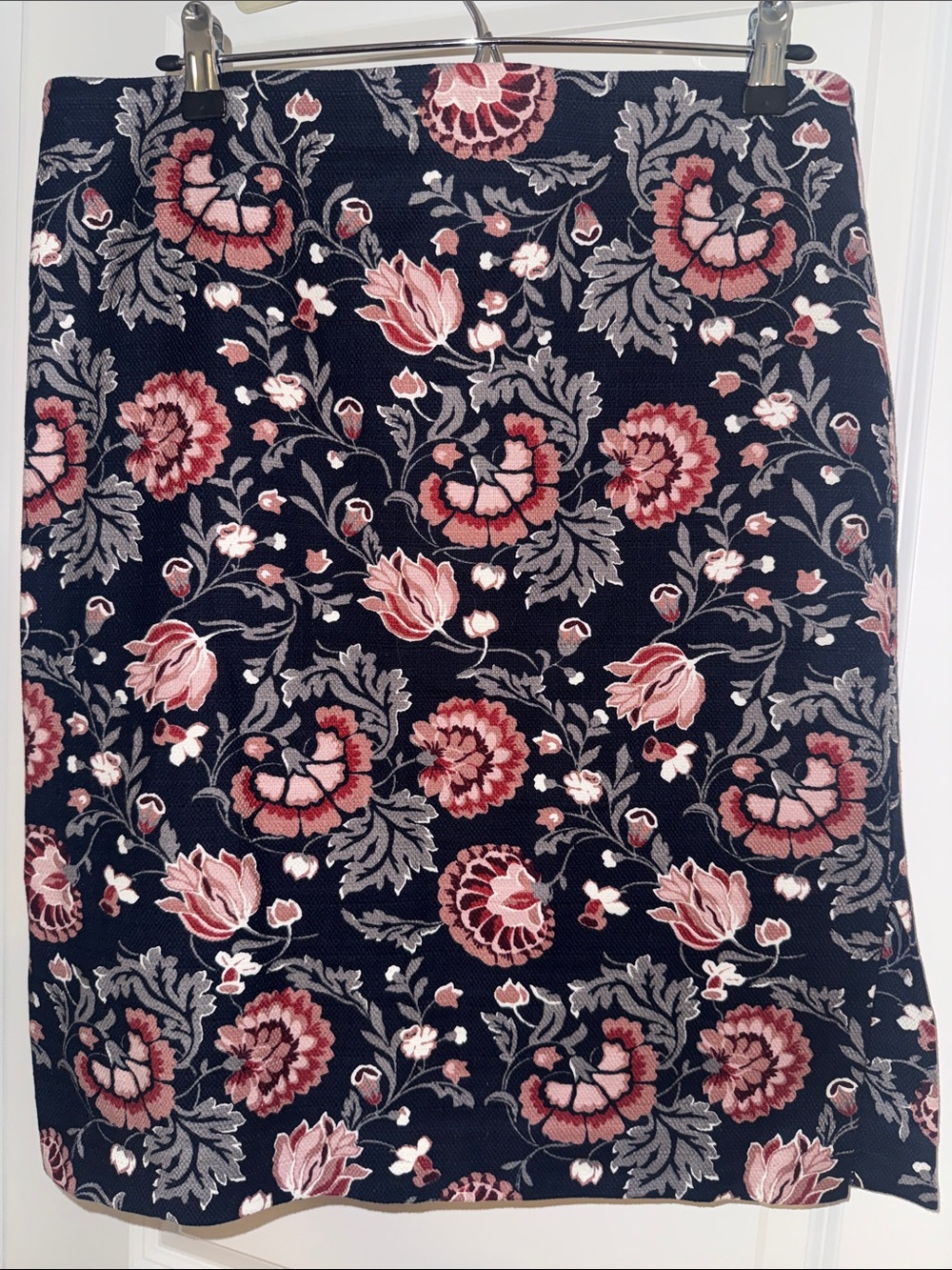 LOFT Navy Pencil Skirt with Pink Floral Print